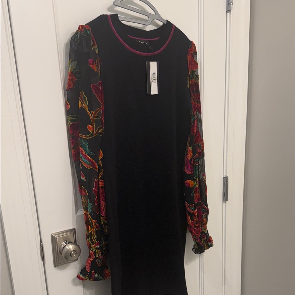 Fate Black Dress with Colorful Floral Sleeves